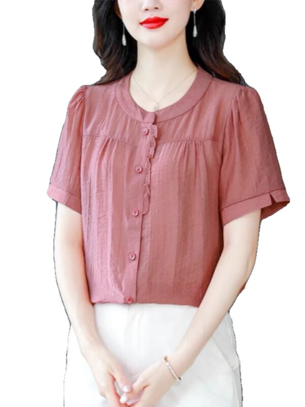 New Women's Cotton Linen Loose Slim Short Sleeve Shirts - Image 5