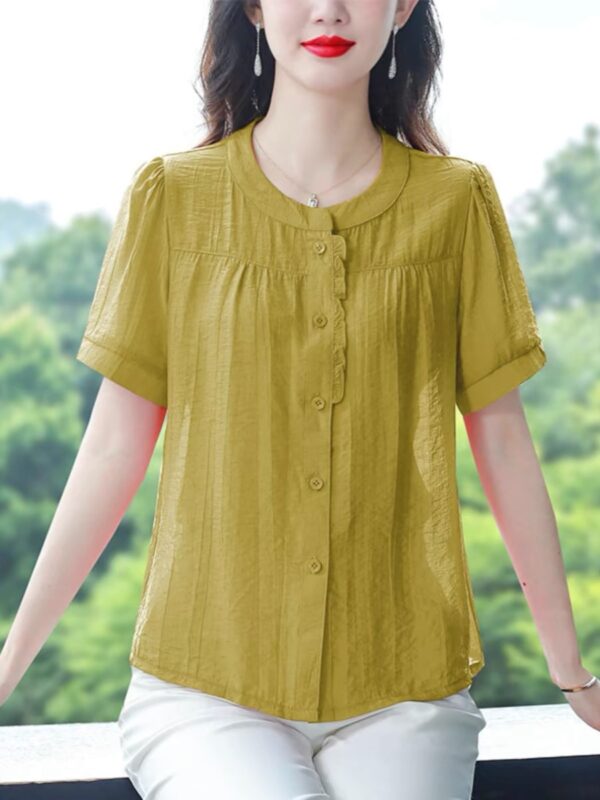 New Women's Cotton Linen Loose Slim Short Sleeve Shirts - Image 3