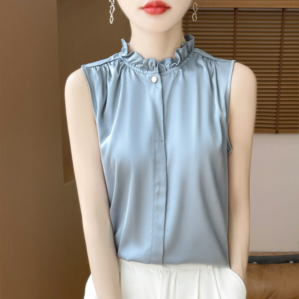 Summer new style satin inner style mushroom collar sleeveless shirt - Image 3