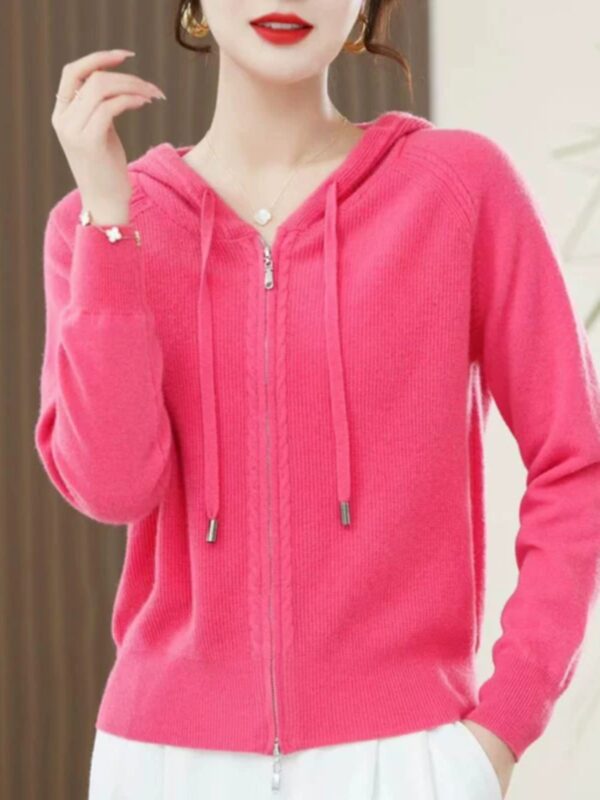 Solid Color Long Sleeve Knitted Wool Hooded Sweater - Image 2