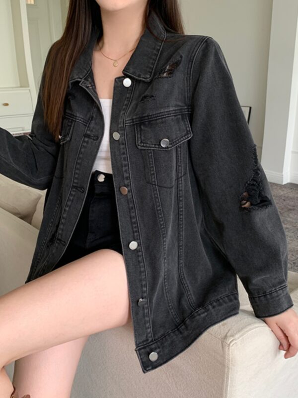 Women's Oversized Ripped Denim Jacket, Stylish and Unique Jacket - Image 4