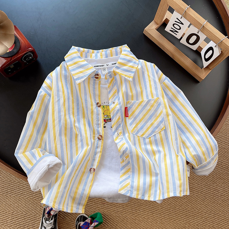 Kids Boys Striped Shirt Western Style