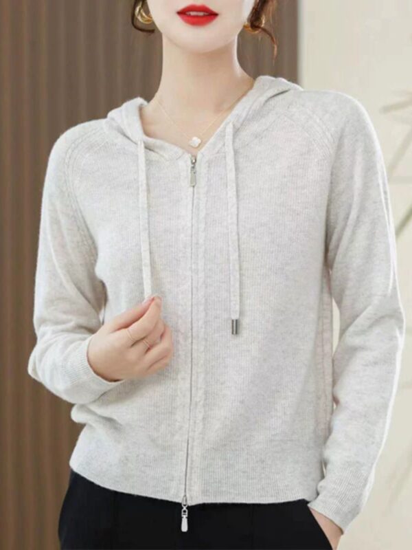 Solid Color Long Sleeve Knitted Wool Hooded Sweater - Image 3