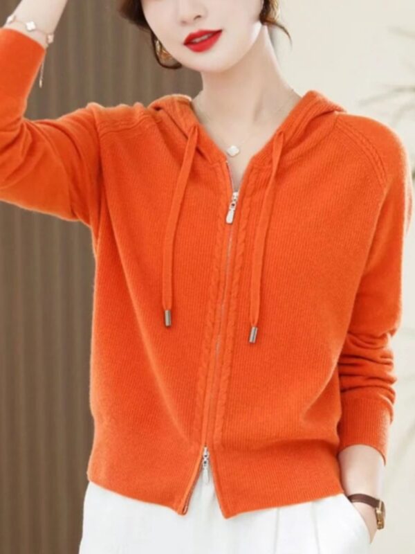 Solid Color Long Sleeve Knitted Wool Hooded Sweater