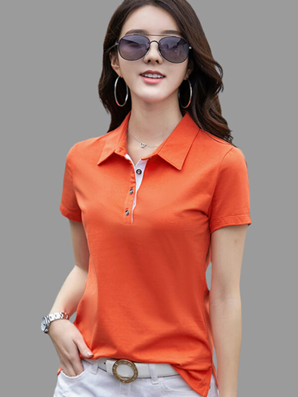 High Quality Women's Cotton Long Sleeve T-Shirt Lapel Collar Top Shirt