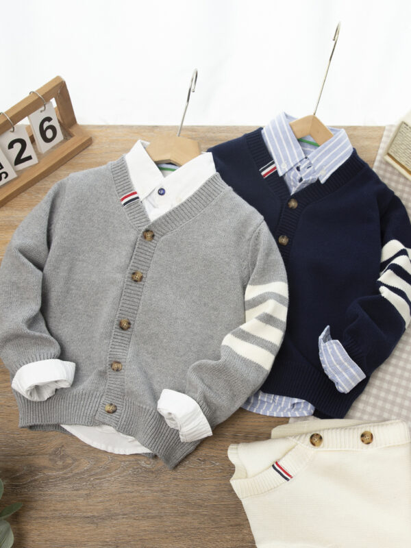 Boys' Embroidered Knit Cardigan  Sweater Coat for Kids (Ages 4-10)