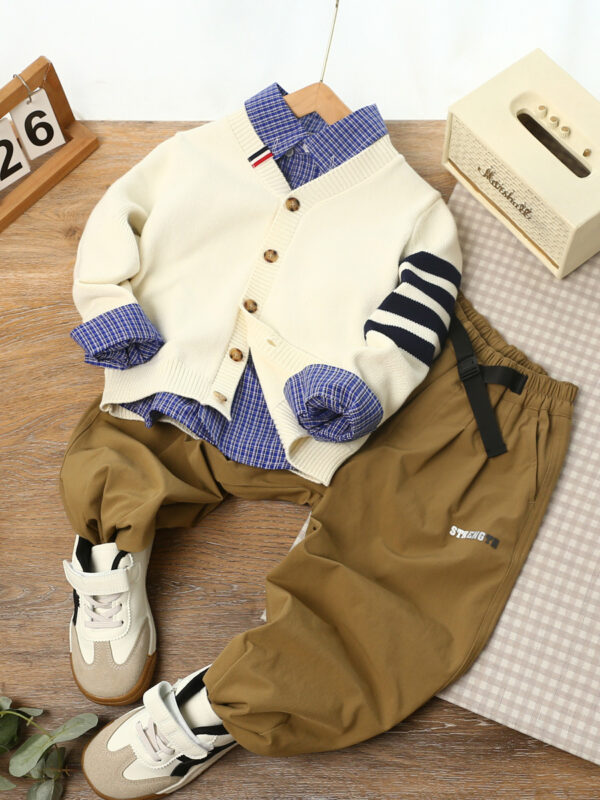 Boys' Embroidered Knit Cardigan  Sweater Coat for Kids (Ages 4-10) - Image 3