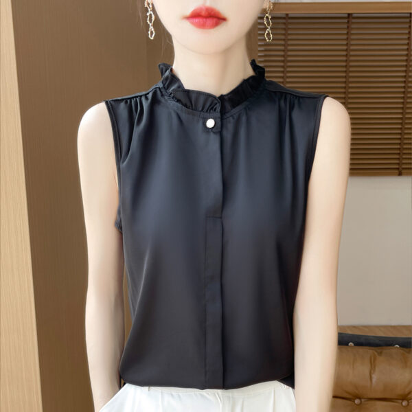 Summer new style satin inner style mushroom collar sleeveless shirt - Image 4