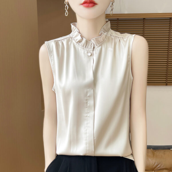 Summer new style satin inner style mushroom collar sleeveless shirt - Image 2