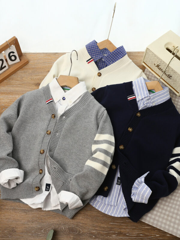 Boys' Embroidered Knit Cardigan  Sweater Coat for Kids (Ages 4-10) - Image 2