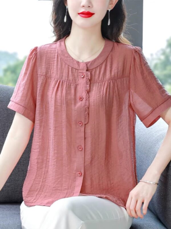 New Women's Cotton Linen Loose Slim Short Sleeve Shirts - Image 4