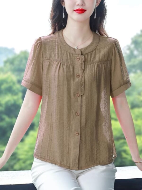 New Women's Cotton Linen Loose Slim Short Sleeve Shirts