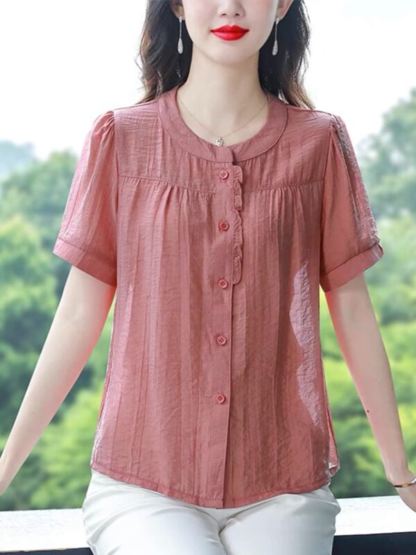 New Women's Cotton Linen Loose Slim Short Sleeve Shirts - Image 2