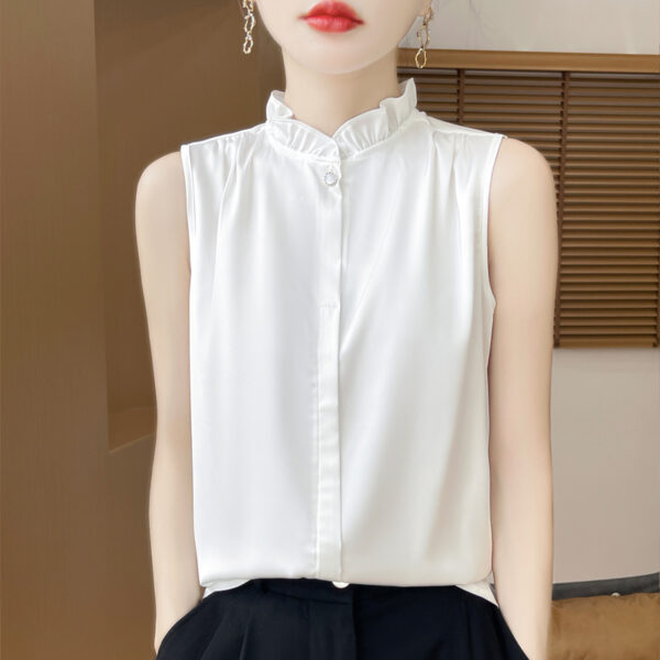 Summer new style satin inner style mushroom collar sleeveless shirt