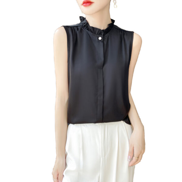 Summer new style satin inner style mushroom collar sleeveless shirt - Image 5