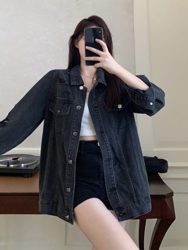 Women's Oversized Ripped Denim Jacket, Stylish and Unique Jacket - Image 3