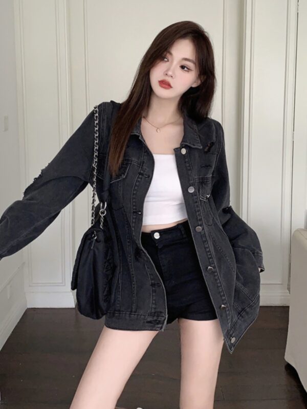 Women's Oversized Ripped Denim Jacket, Stylish and Unique Jacket - Image 2